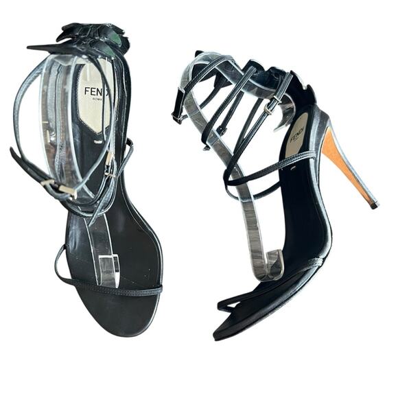 Fendi Women’s Ava Black Leather Crocodile Strappy Sandals Stiletto Heels Size 39 - Picture 2 of 15